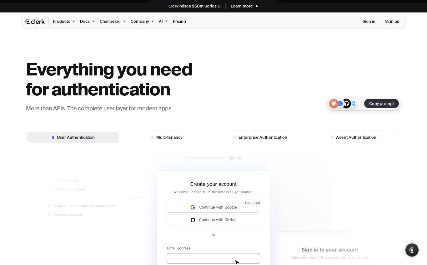 clerk.com en escritorio, como lo vio la auditoría