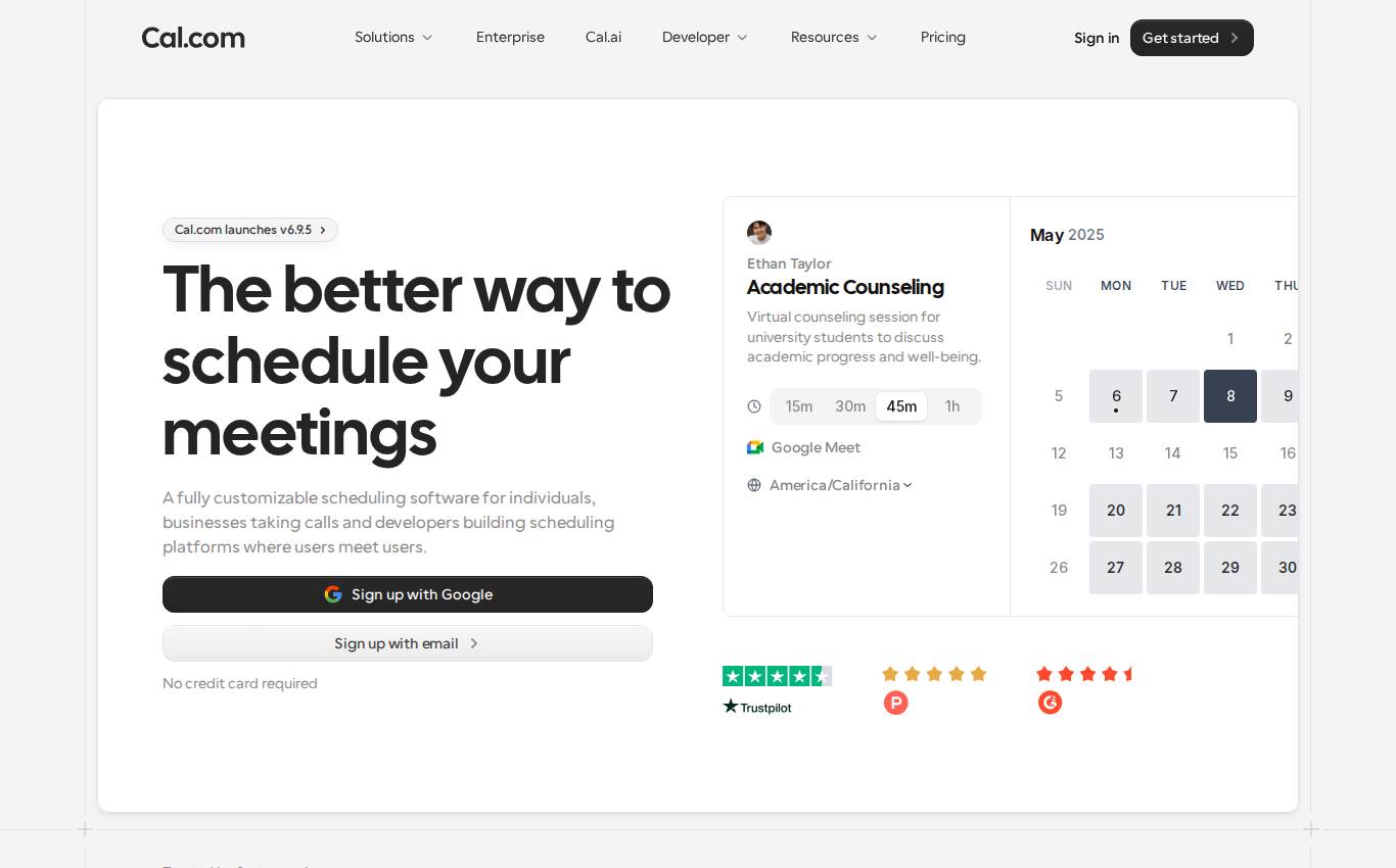 cal.com en escritorio, tal como la auditoría la vio