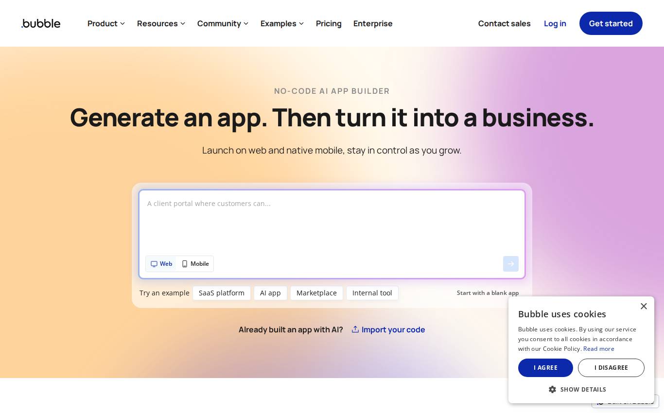 bubble.io en escritorio, tal como lo vio la auditoría