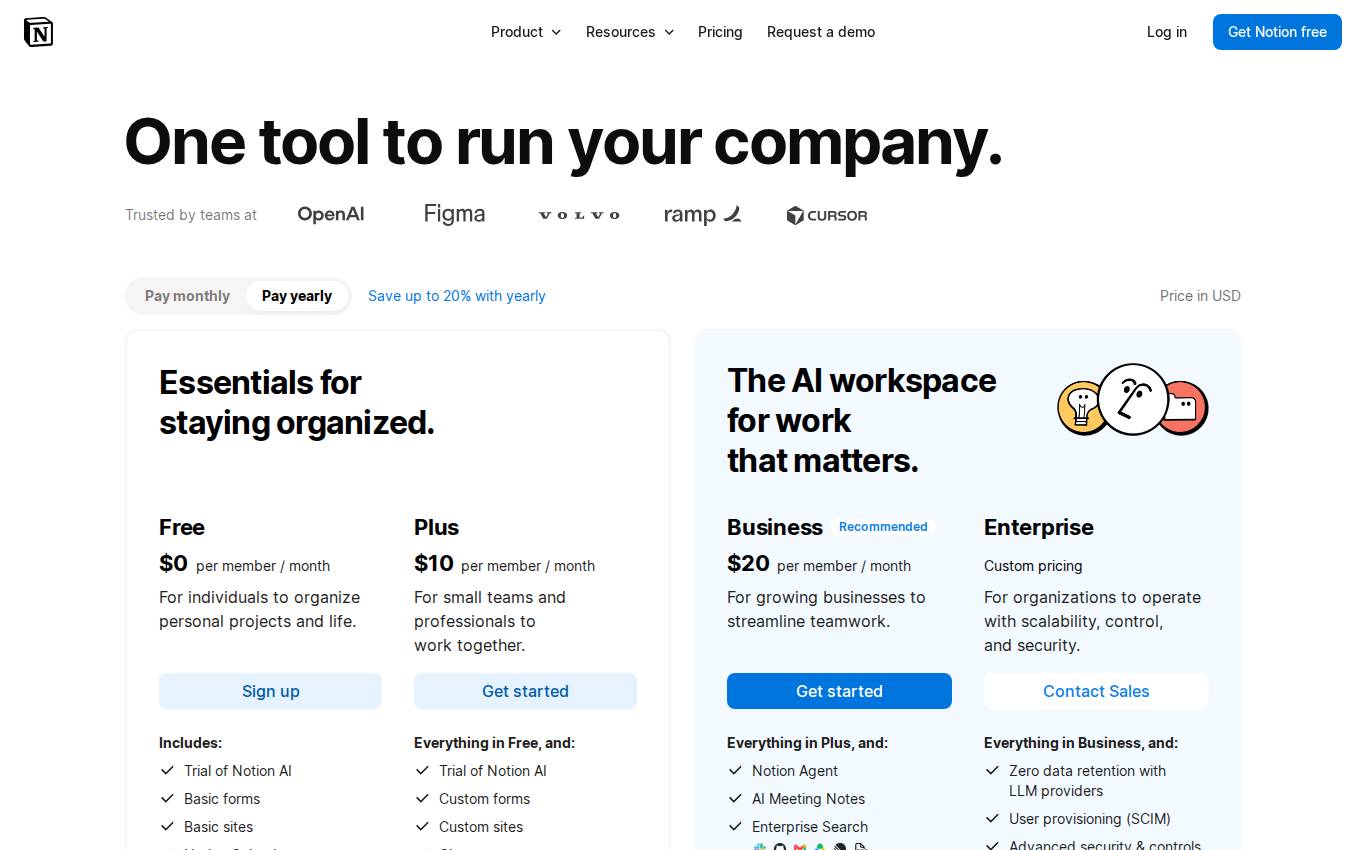 notion.com/pricing en escritorio, tal como lo vio la auditoría