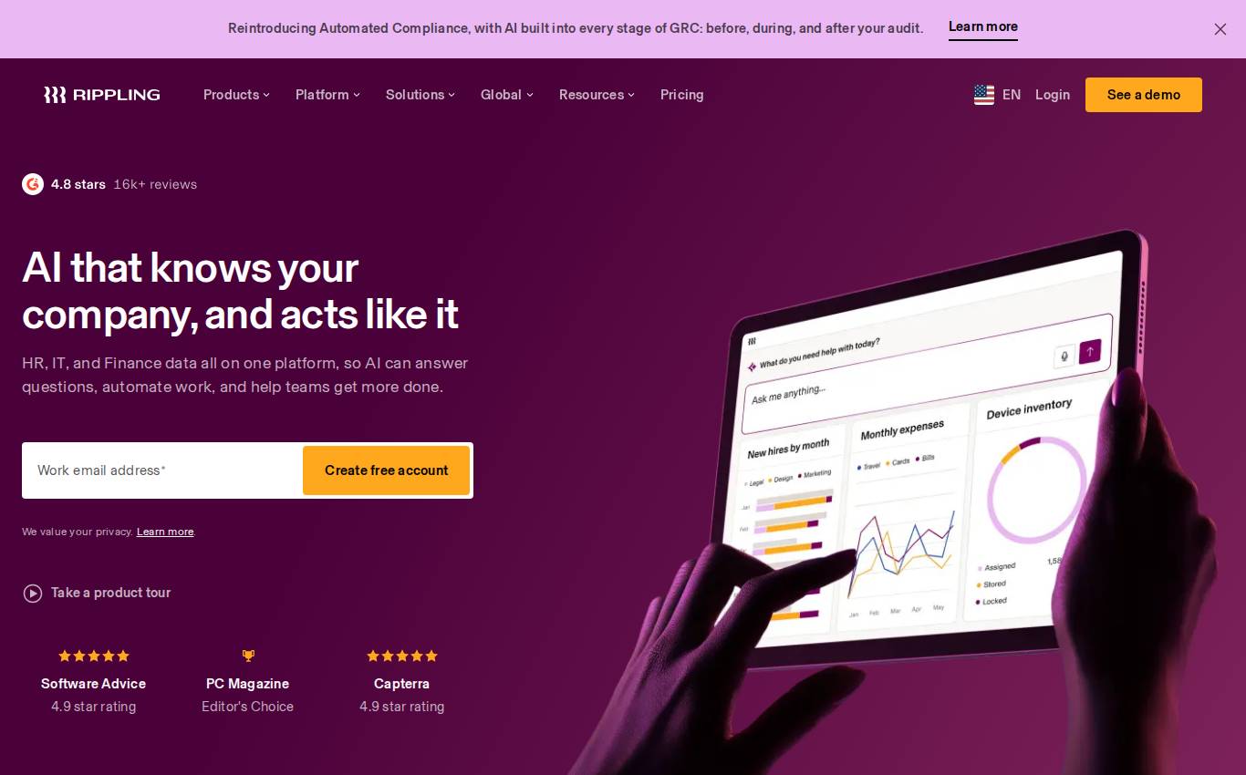 rippling.com no computador, como a auditoria viu