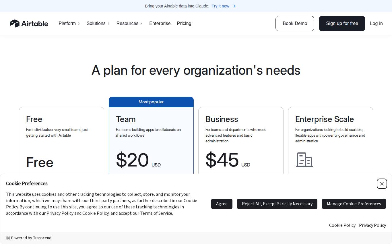 airtable.com/pricing no computador, como a auditoria viu