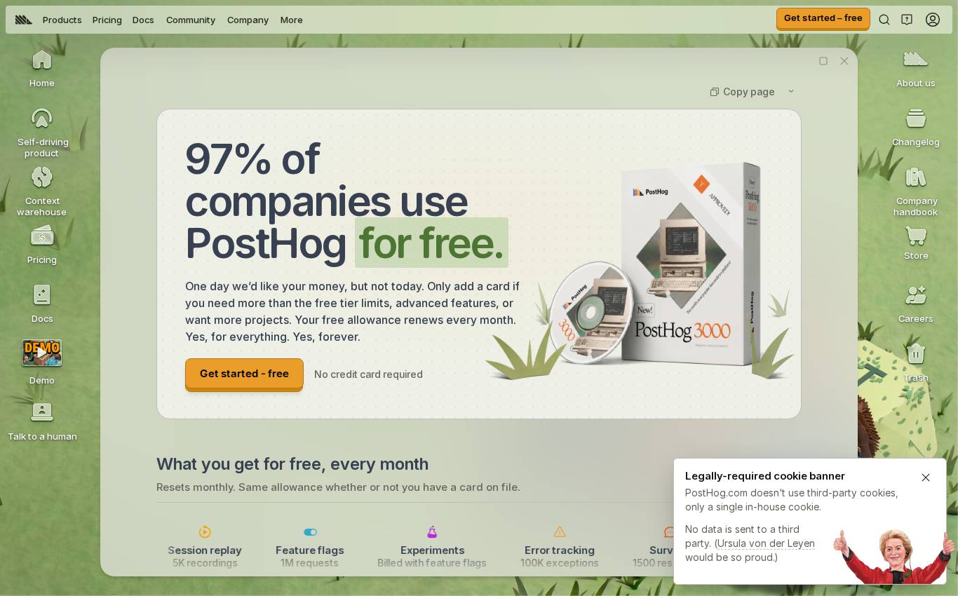 posthog.com/pricing no computador, como a auditoria viu