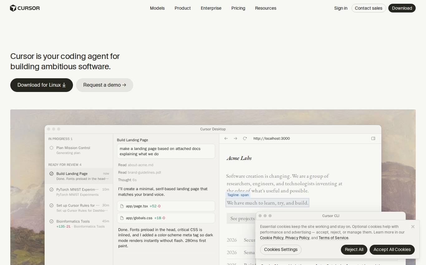 cursor.com en escritorio, tal como lo vio la auditoría