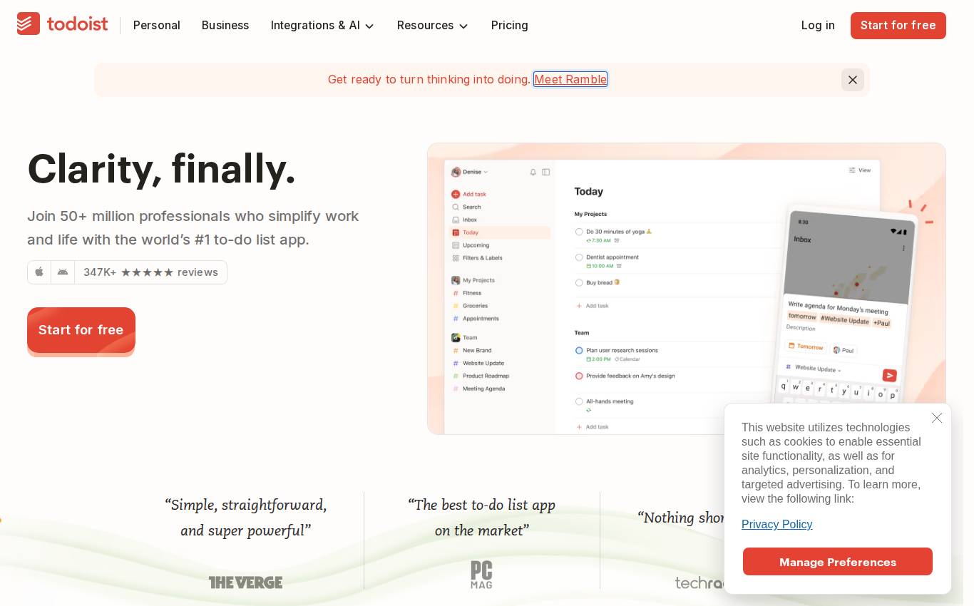 todoist.com no computador, como a auditoria viu