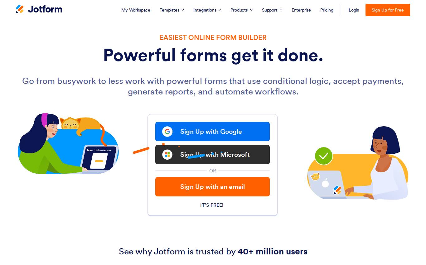 jotform.com en escritorio, tal como lo vio la auditoría