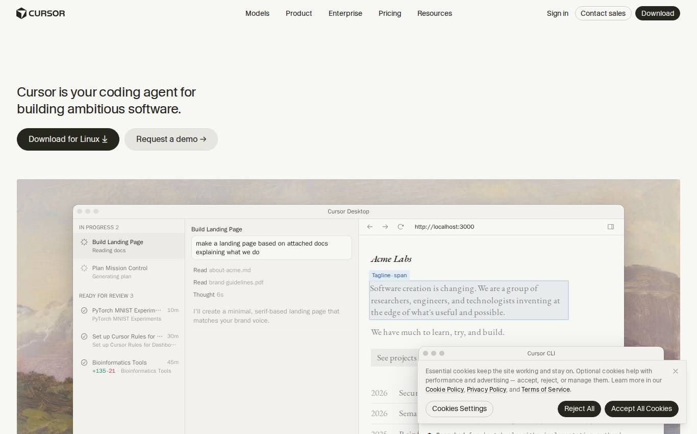 cursor.com como a auditoria viu no desktop