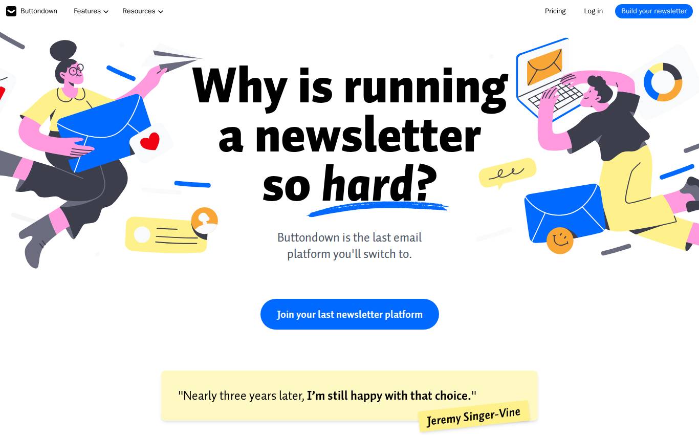 buttondown.com en escritorio, tal como lo vio la auditoría