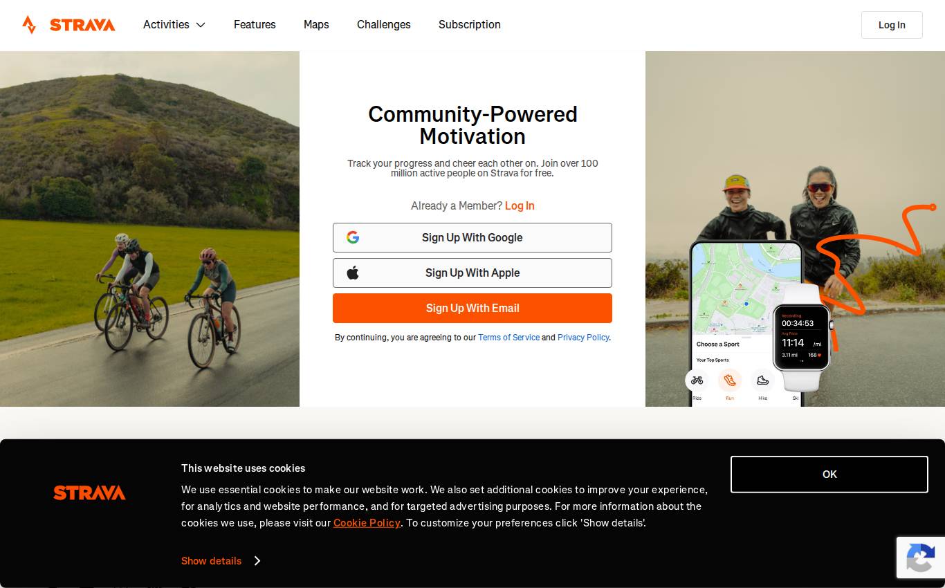strava.com en escritorio, tal como lo vio la auditoría