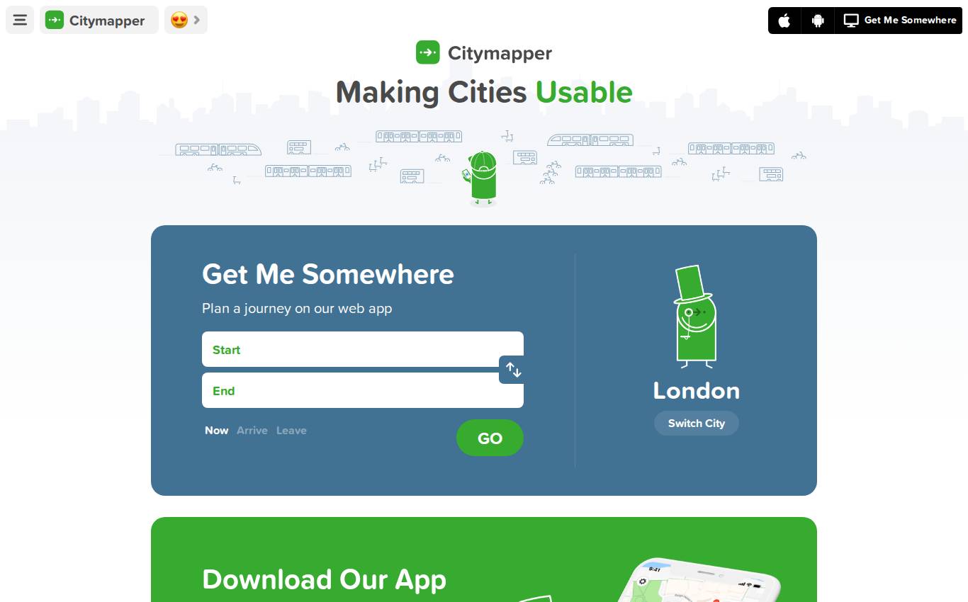 citymapper.com no computador, como a auditoria viu