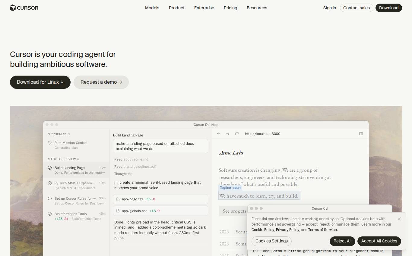cursor.com como a auditoria viu no desktop
