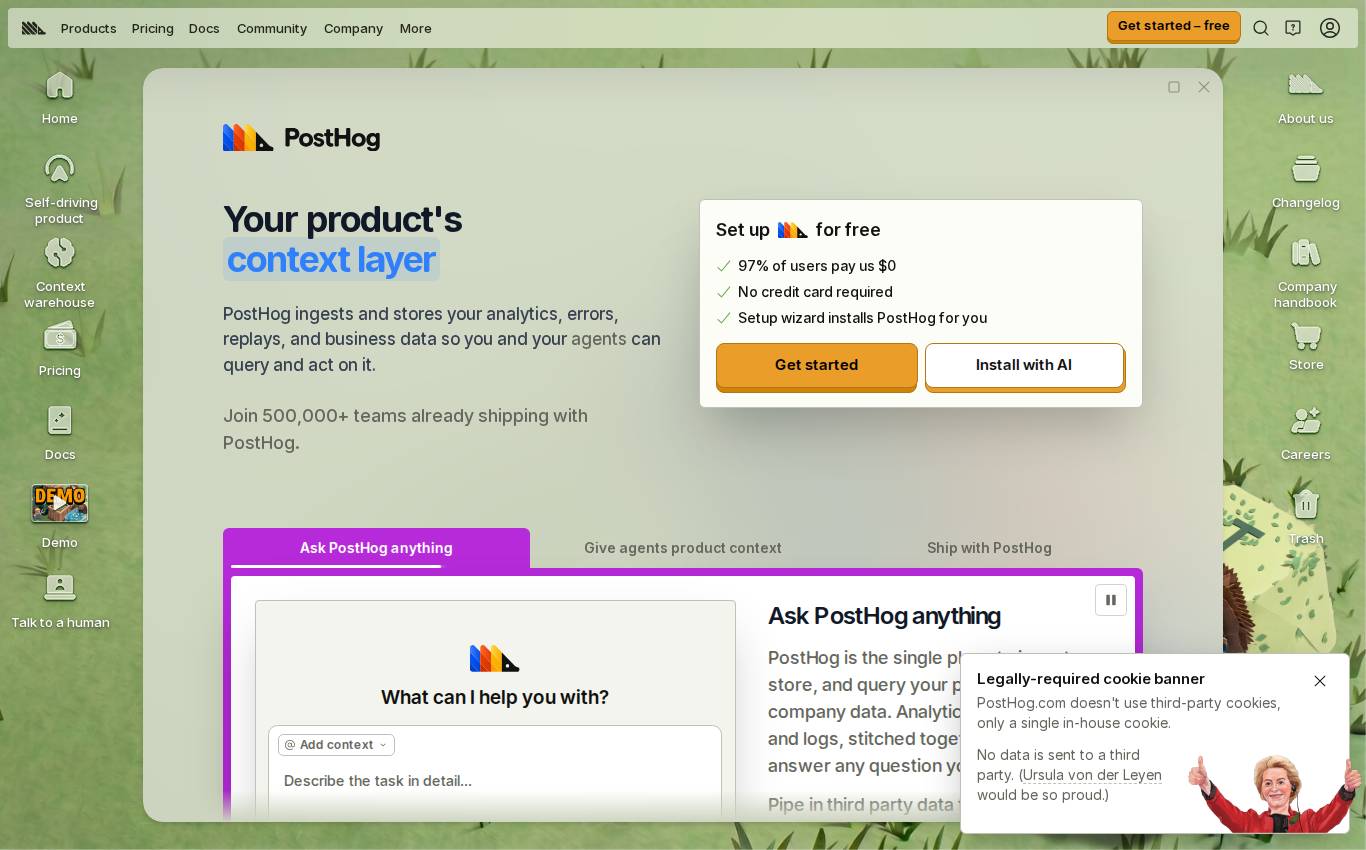 posthog.com no computador, como a auditoria viu