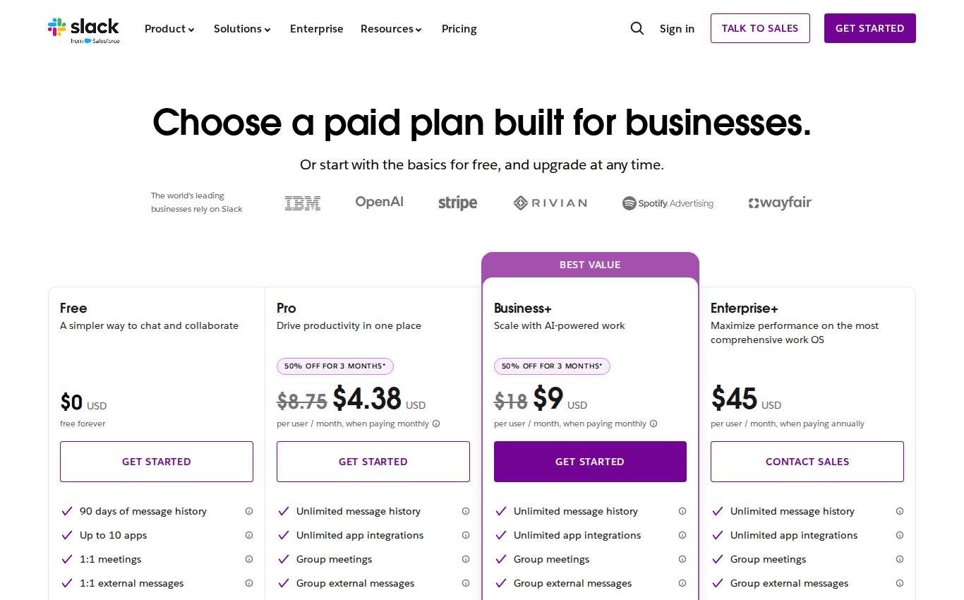 slack.com/pricing en escritorio, tal como lo vio la auditoría
