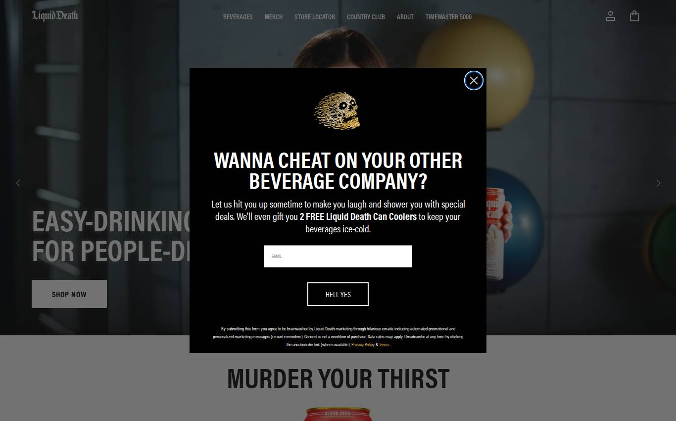 liquiddeath.com no computador, como a auditoria viu