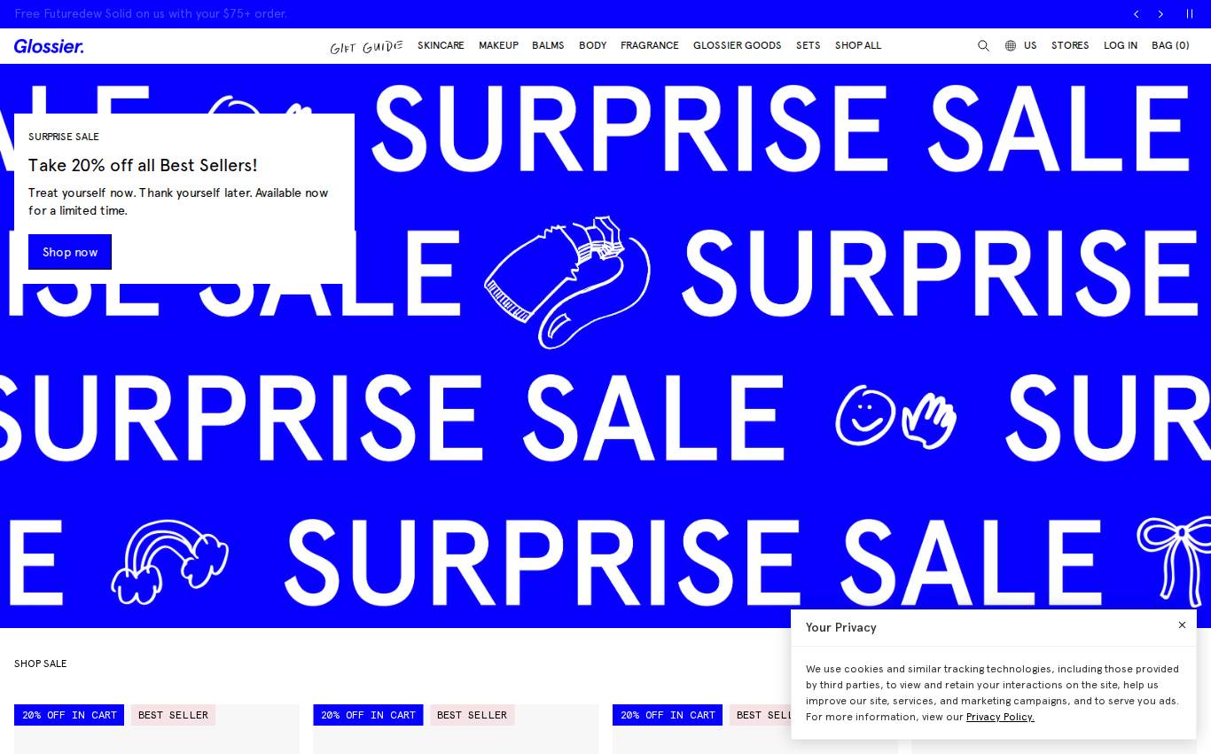 glossier.com no computador, como a auditoria viu