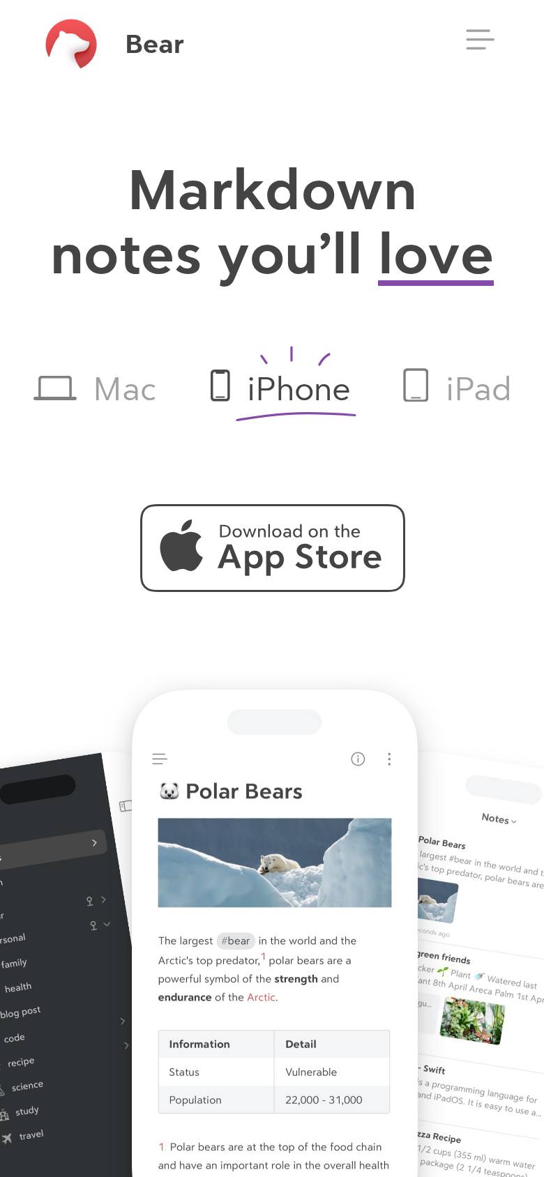 bear.app no celular