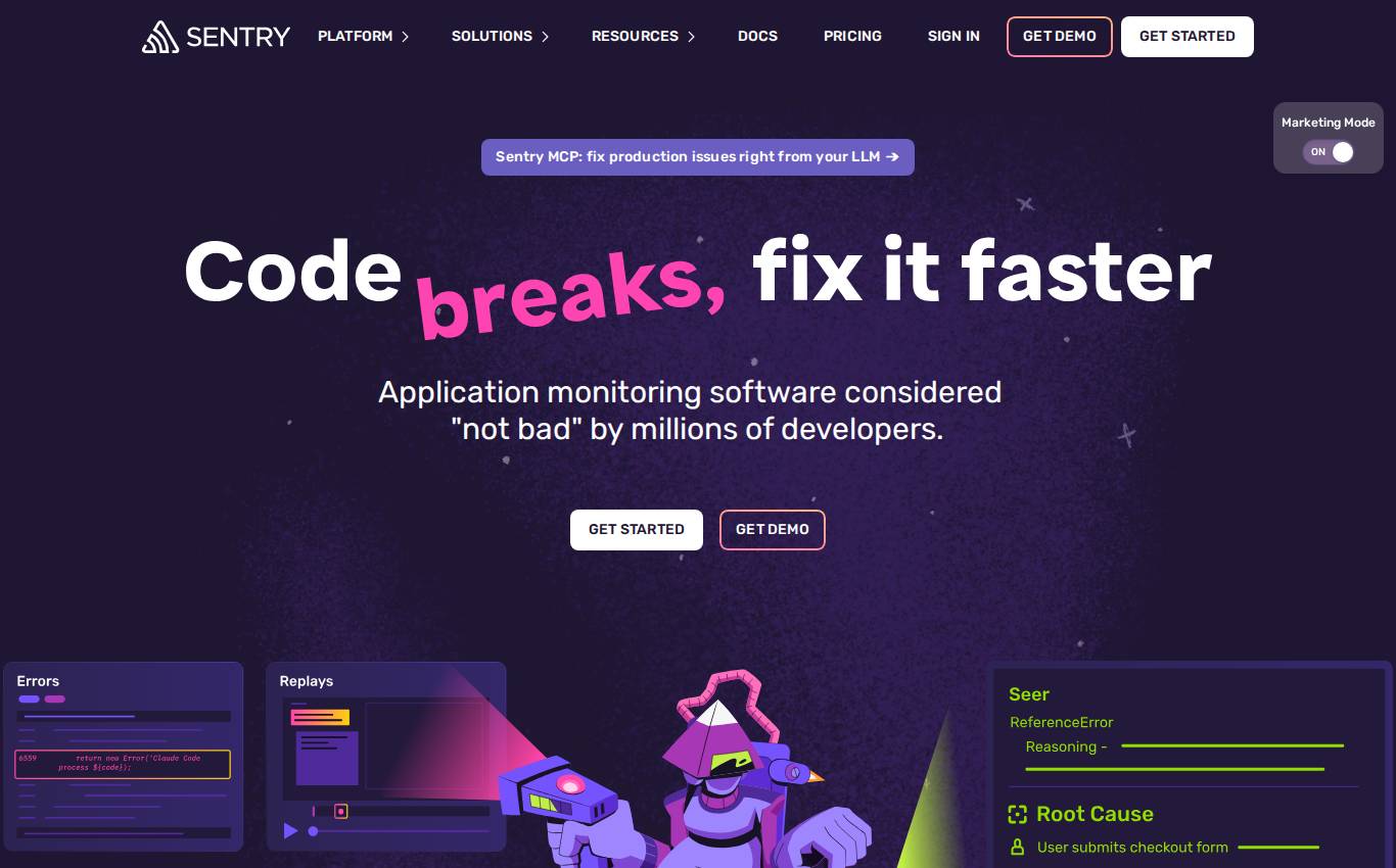 sentry.io no computador, como a auditoria viu