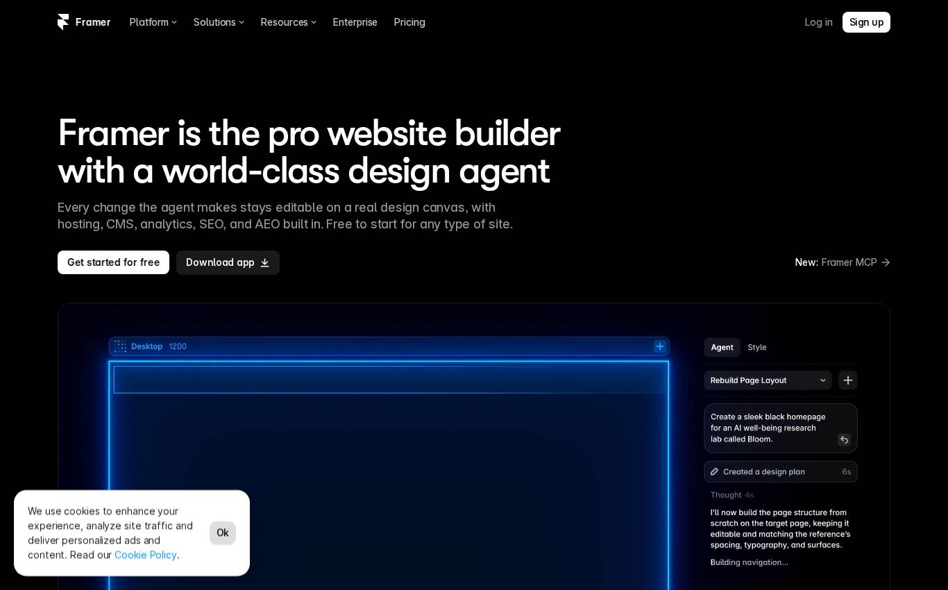 framer.com en escritorio, tal como lo vio la auditoría
