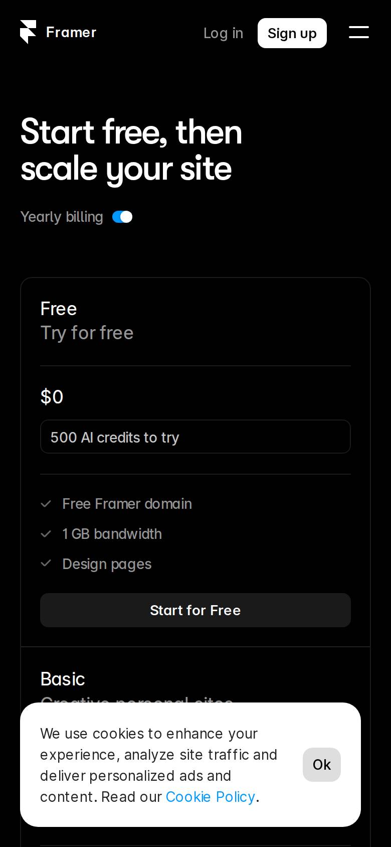 framer.com no celular